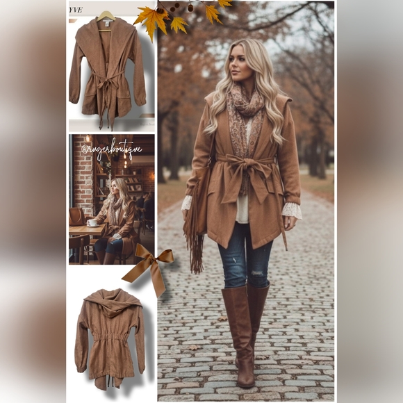 🌿NWT HYFVE Tan Cinch Waist Women's Small Cavender’s Boho Chic Fall Coat - Picture 12 of 14